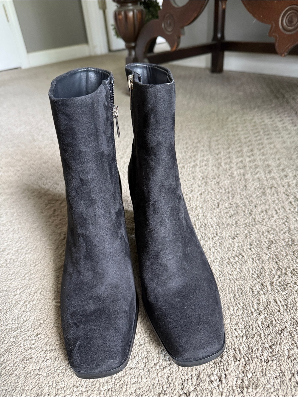 Black Suede Ankle Boots with Side Zipper